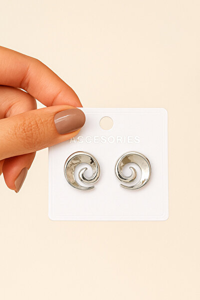 İlraysa Zarif Minimal Spiral Model Parlak Gümüş Renk Kadın Küpe