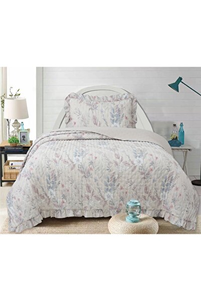 GOBLETTE HOME غطاء سرير مبطن فردي من سلسلة FLOWERS - نمط زهور مع كشكشة (6 خيا...