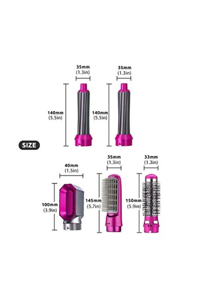 Yulinland 5-in-1 Hot Air Volumizing Brush, 1000W, 3 Temp, Interchangeable Heads, Rose Red