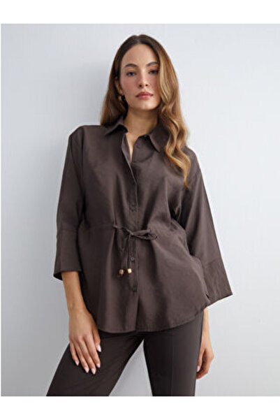 LC Waikiki LCWAIKIKI ClassicKahverengi Oversize Modal Karışımlı Kadın Gömlek