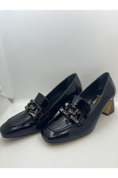 VEYİS USTA Thick Heeled Casual Stylish Genuine Leather Blunt Toe