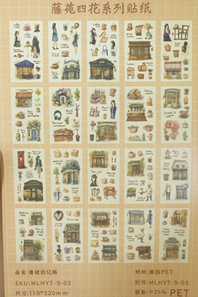 hediyeofisi Rich and Coffee Concept Sticker Book – Retro Sticker Set for Bullet Journal and Notebook Decoration