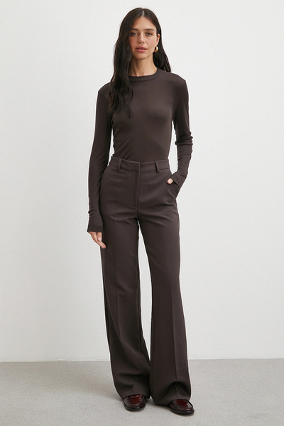 Never more High Waist Classic Trousers Brown