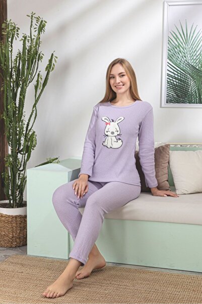 ELİTOL Cute Bunny Lilac Women's Pajama Set