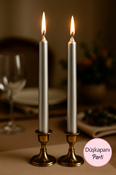 düskapanıparti Romantik Dekorasyon Mum Seti – Parlak Metalik Şamdan Mumları (...