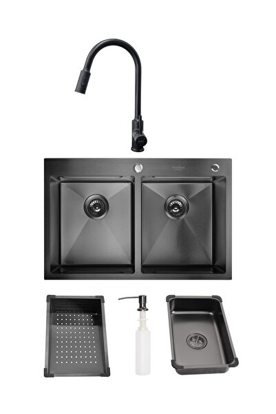SanDonna KITCHEN SINK SET HD7850DR BLACK + CAMI MIXER, BLACK