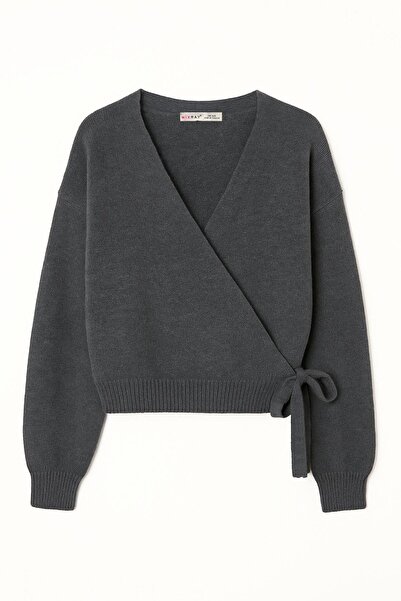 Mixray 6959 Women's Bow Knit Cardigan Anthracite