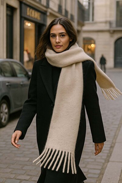 REMSA Women's Tassel Detail Scarf Shoulder Wrap 40x200 cm 1295 Beige