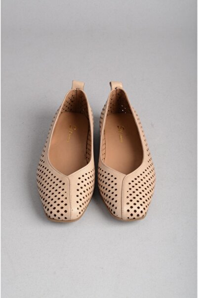 SEÇ KUNDURA Select B103 Genuine Leather Women's Flat Shoes Beige