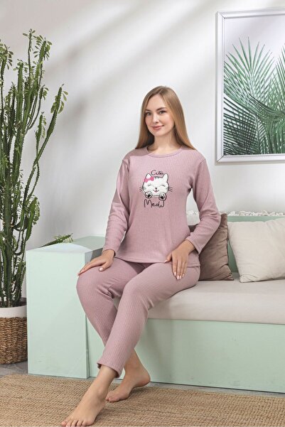 ELİTOL Cute Meow Dusty Rose Women's Pajama Set