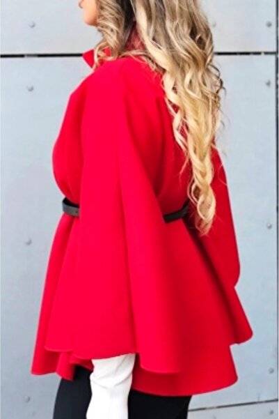 FashionForYou Amalia cape-style women's coat with tunic collar and belt, Red