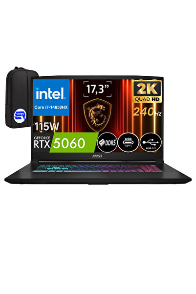 MSI KATANA 17 HX B14WFK-252XTREP2 i7-14650HX 64GB 1TB SSD RTX5060 17.3" W11 240Hz QHD+ ElektroPasaj ÇNT
