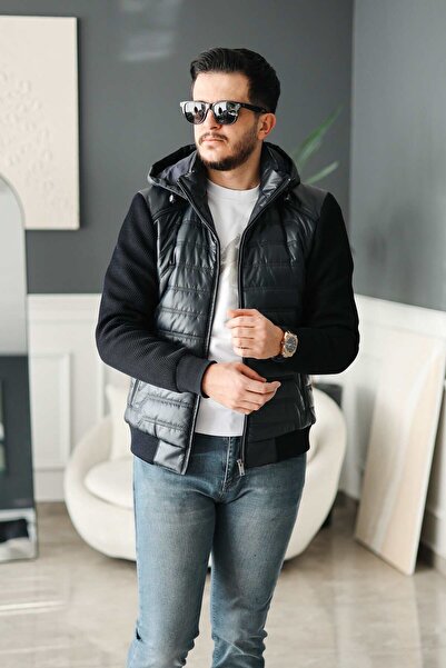 Avni Ceylan Men's Hooded Steel Mesh Sleeve Puffer Jacket