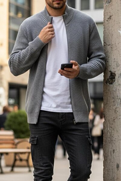 Oksit Loken Full Zip Mock Neck Thick Men's Cardigan