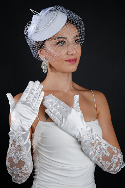 Hayalperest boncuk إكسسوار قبعة الزفاف المزينة بالشريط الحجري ومجموعة قفازات ...