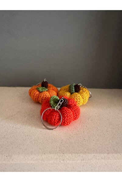 ZEYM COLLECTION Amigurumi Pumpkin Keychain – Hand Knitted Colorful Keychain Model (3 Pieces)