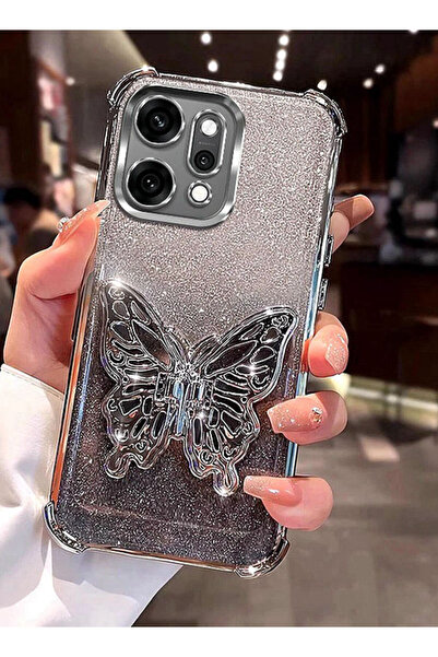 Generic جراب لامع لهاتف Oppo Reno 14 Pro 5G، حامل فراشة لامع، غطاء فاخر مقاوم للصدمات متدرج الألوان