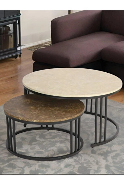 BEC13 Nesting coffee tables (2 pieces) with a luxurious wooden top and modern metal frame