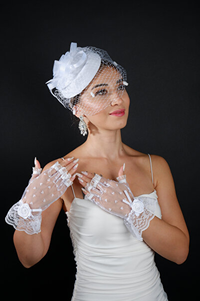 Limelia طقم إكسسوارات قبعة الزفاف من التول المنقط وقفازات الزفاف على شكل قلب