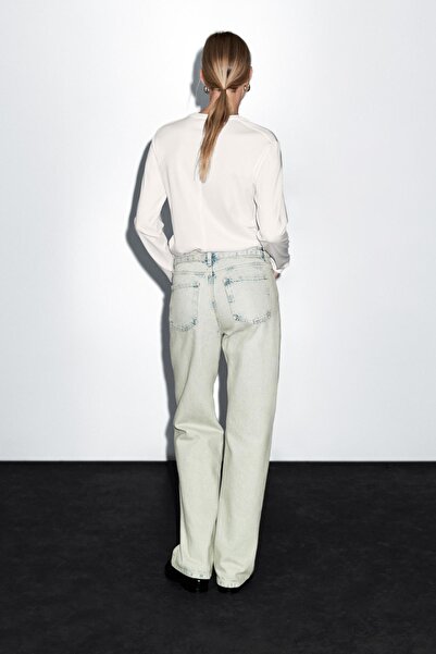 Massimo Dutti Soluk efektli orta bel geniş paça jean