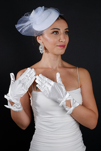ESPEREST Feathered Bridal Wedding Cap Accessory and Satin Wedding Gloves Set ...