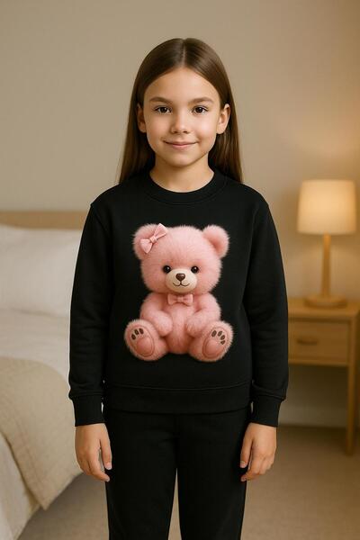 playwear Παιδικό βαμβακερό σετ φούτερ με στάμπα ΡΟΖ ΑΡΚΟΥΔΑΚΙ, για ΗΛΙΚΙΕΣ 3-...