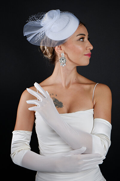 Limelia Accesoriu pentru mireasa din tul perlat si set de manusi lungi pentru nunta