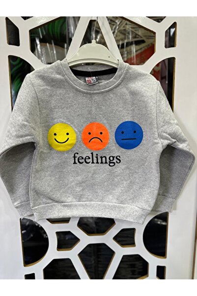 KUMRUNUN DÜNYASI Smile Printed Gray Fleece-Lined Sweat Boy's Sweatshirt (Narrow Fit)