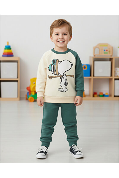 VOY KİDS Boy's Transitional Snoopy Printed 2-3-4-5 Years Old Crew Neck Sweatshirt and Sweatpants Nursery Set