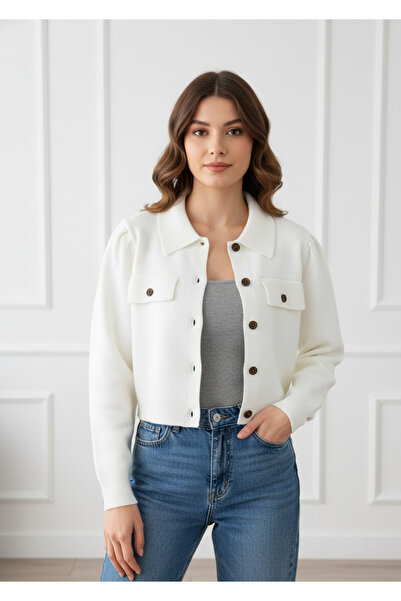 Aldem Store Casual Beyaz Crop Hırka