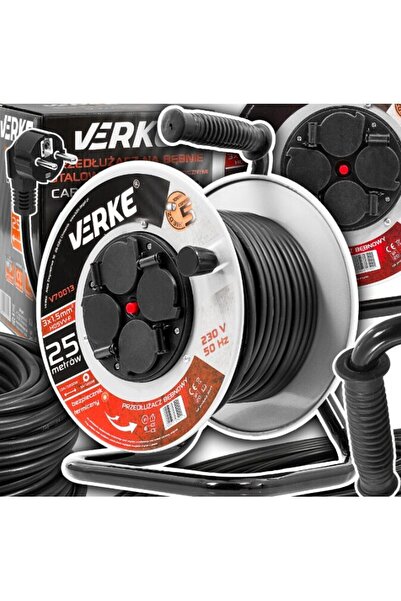 VERKE Cable extension roll with metal frame, 25 meters 3 x 1.5 mm