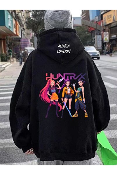 Minga London سويت شيرت يونيسكس هونتركس ستايل ملون مطبوع أسود قصة فضفاضة