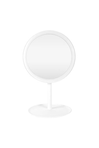 Noor Modern round mirror with LED lighting and a touch-operated base, white color, 17*17*29
