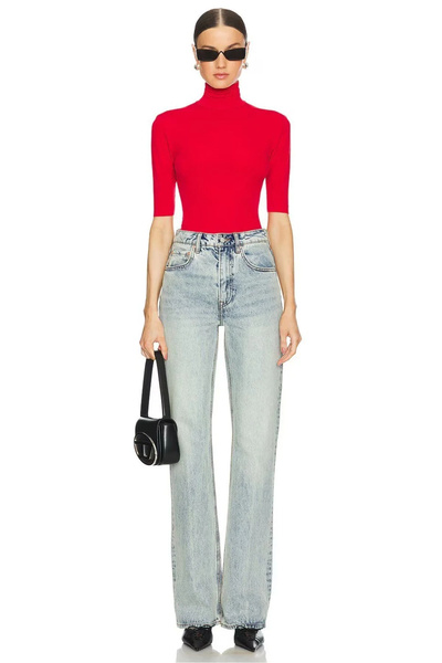 bysoca Kadın Kırmızı Balıkçı Yaka Kısa Kollu Vücudu Saran Basic Bluz