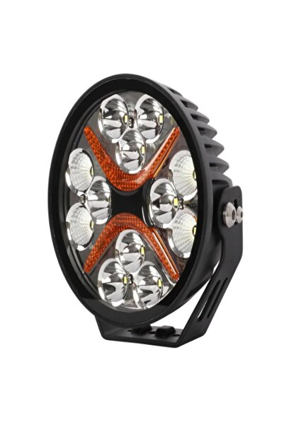 Smart Round LED Work Light, 12V Off-Road Driving Lamp, Black Aluminum Housing with Orange Accent