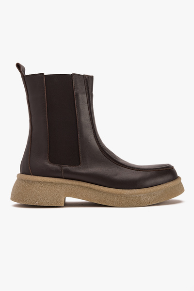 West To West حذاء تشيلسي نسائي ذو نعل سميك – حذاء جلد طبيعي وجلد سويدي بجوانب...