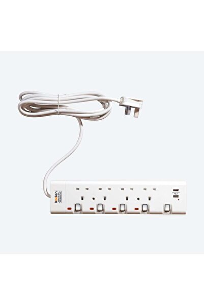 Koolen Colin 4-Port + 2 USB Ports Power Strip, 3 Meters Long – White