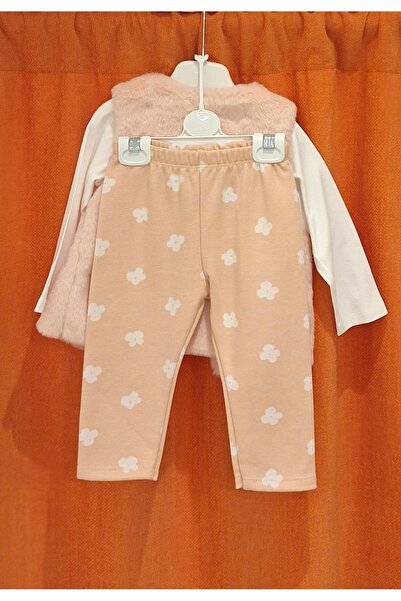 Baby Rose Daisy Detailed Plush Vest Set Piece Leggings Set