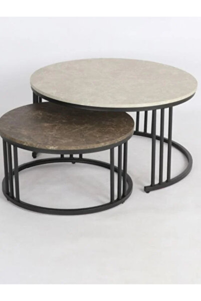 BEC13 Nesting coffee tables (2 pieces) with a luxurious wooden top and modern metal frame