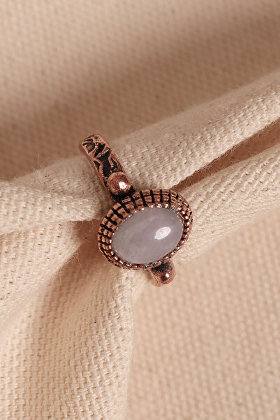 Süspüs Accessories Adjustable Authentic Copper Ring with White Quartz Stone