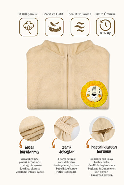 MinyTim Baby Bathrobe Set - 4 Pieces - 100% Cotton | Little Lion