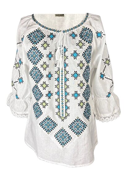 rody's forever Women's blouse O25 white/light blue , size 2XL