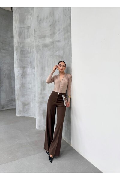 Lady Moss Pantaloni Palazzo cu talie înaltă, cu croiala dreaptă