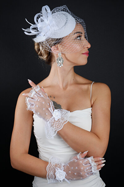 Limelia إكسسوار قبعة الزفاف المزينة بالريش ومجموعة قفازات الزفاف المصنوعة من ...