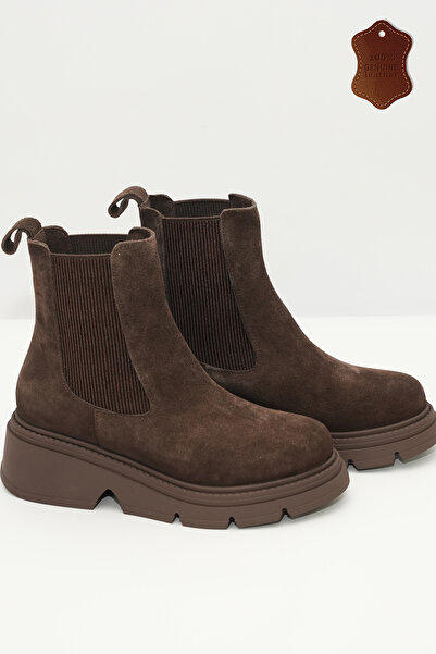 wanita milano Kadın Hakiki Deri Günlük Bot Chelsea Ortopedik Kalın Taban El Yapımı – Siyah & Kahve