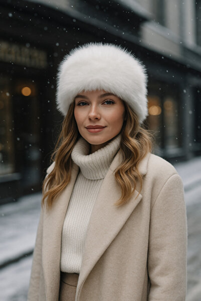 Luminos Butik Imported White Plush Hat | Premium Fur Winter Women's Hat Spk1146-1