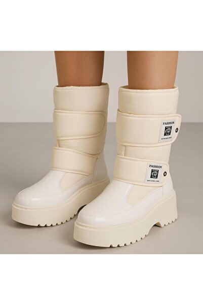 defile ayakkabi Kadın paraşütkumas beyaz bot