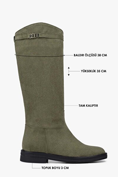 Shoeberry Women's Valen Oil Green Suede Boots