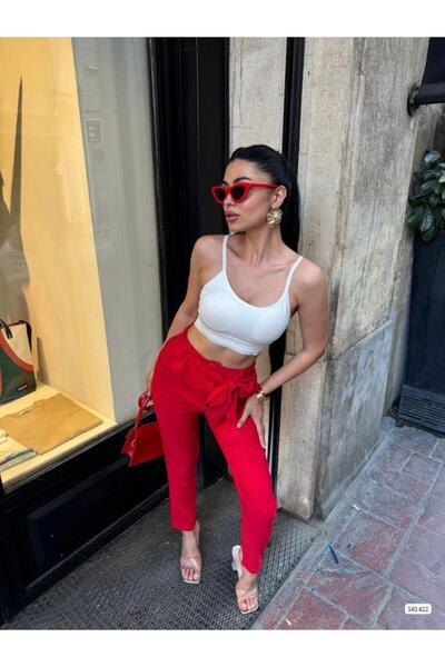 Modafeminen Belted Ankle Trousers 581422 Red