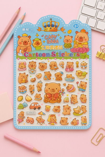 UĞURDAN Kapibara Capybara 3D Kabartmalı Sticker + Boyama Sayfası (1 Adet)